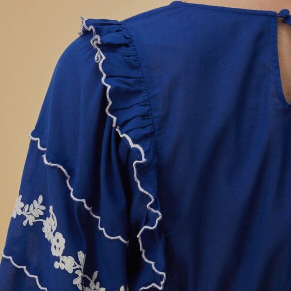 FARM Rio Royal Navy Blue Embroidered Long Sleeve Blouse - M - Picture 3 of 6